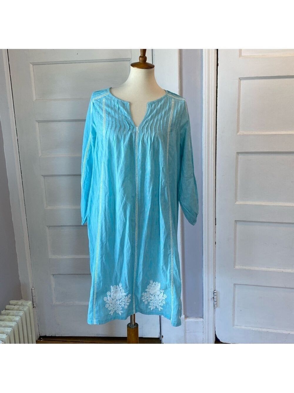 Pink Chicken Embroidered Loose Fit Tunic Style Dress, Size S
